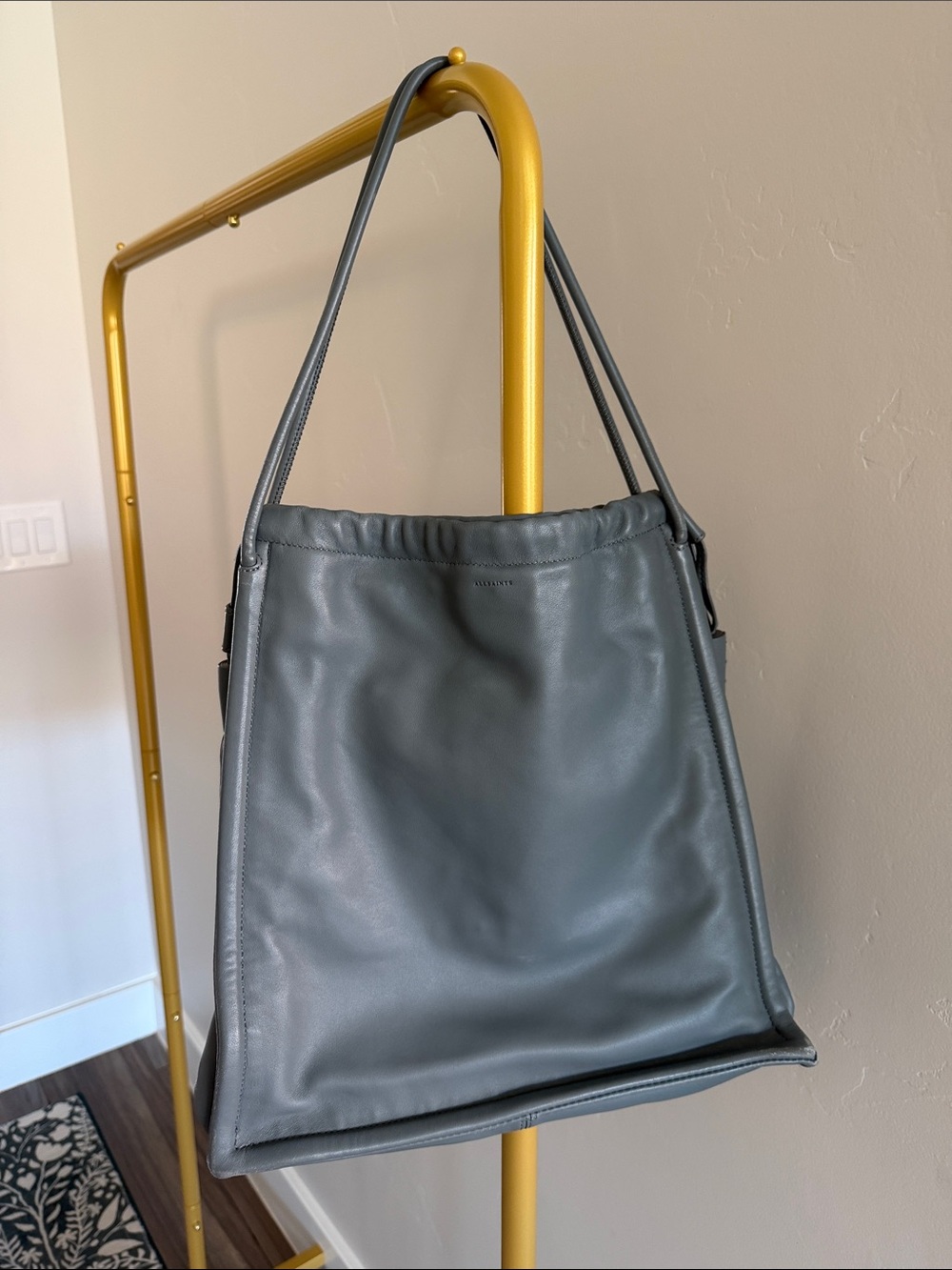 AllSaints Soft Leather Shoulder Bag in Slate Gray. Tassels. Very Good Condition